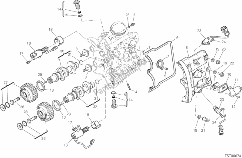 All parts for the Horizontal Head Timing System of the Ducati Multistrada 1260 S Touring 2020